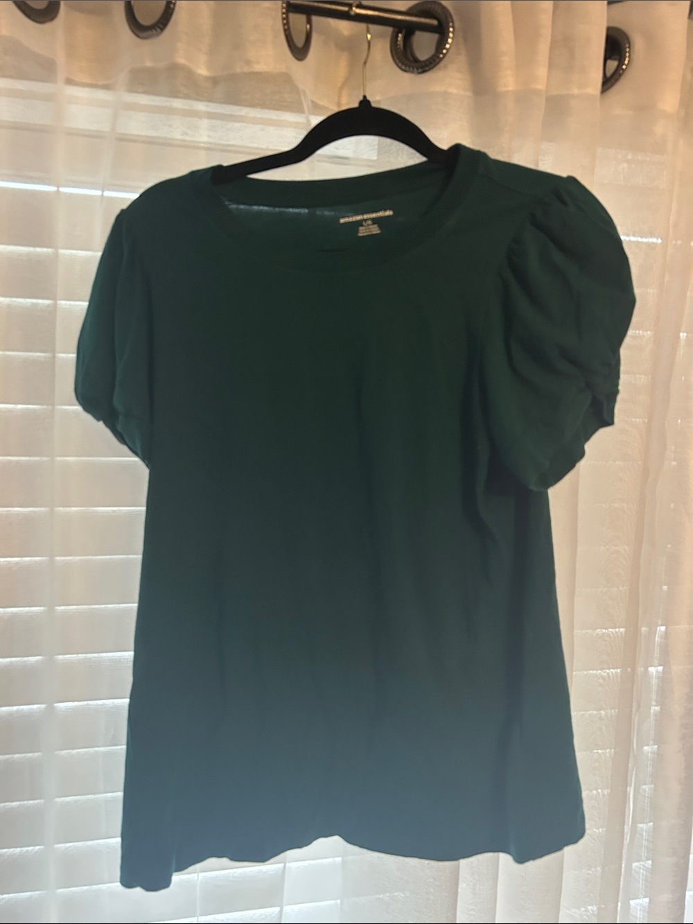 Amazon Essentials Short Sleeve Puff-Sleeve Tee in Dark Green